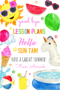 水彩卡通画再见课堂欢乐暑假开启